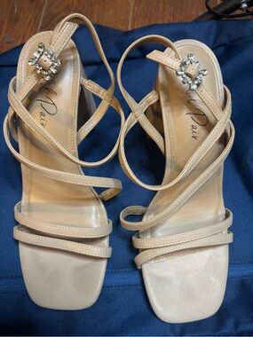 Wild Pair Nude Strappy Heeled Sandals with Crystal Buckle